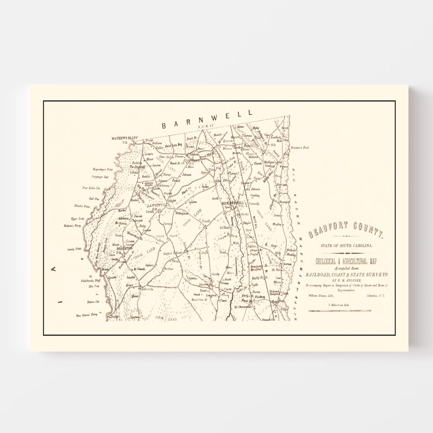Vintage Map of Beaufort County, South Carolina 1880