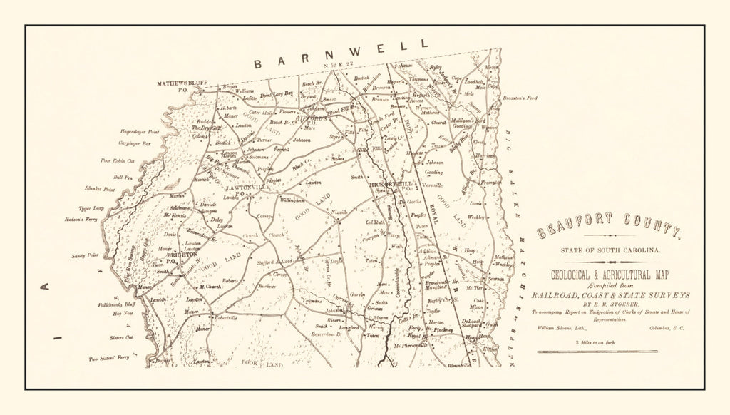 Vintage Map of Beaufort County, South Carolina 1880