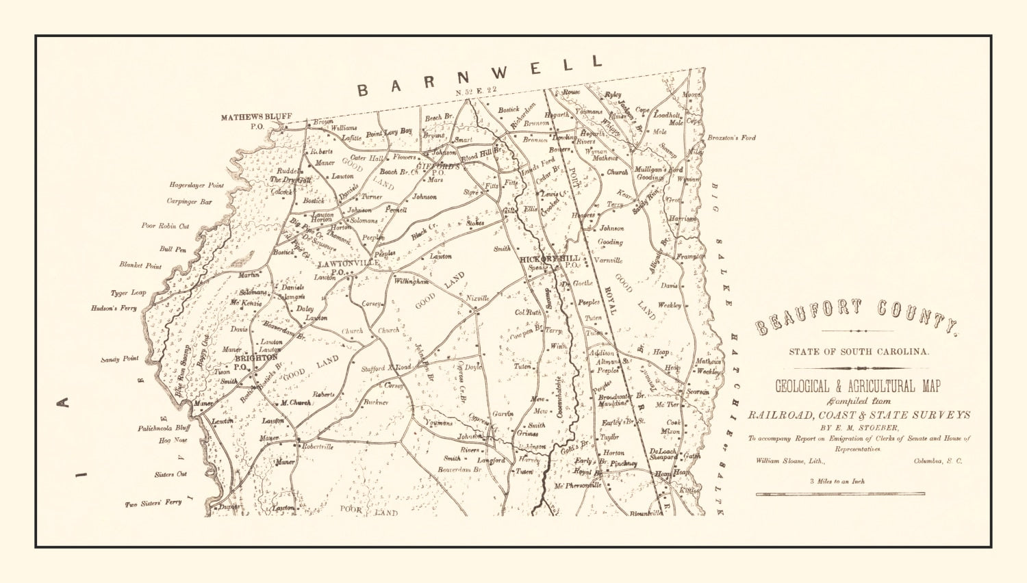Vintage Map of Beaufort County, South Carolina 1880