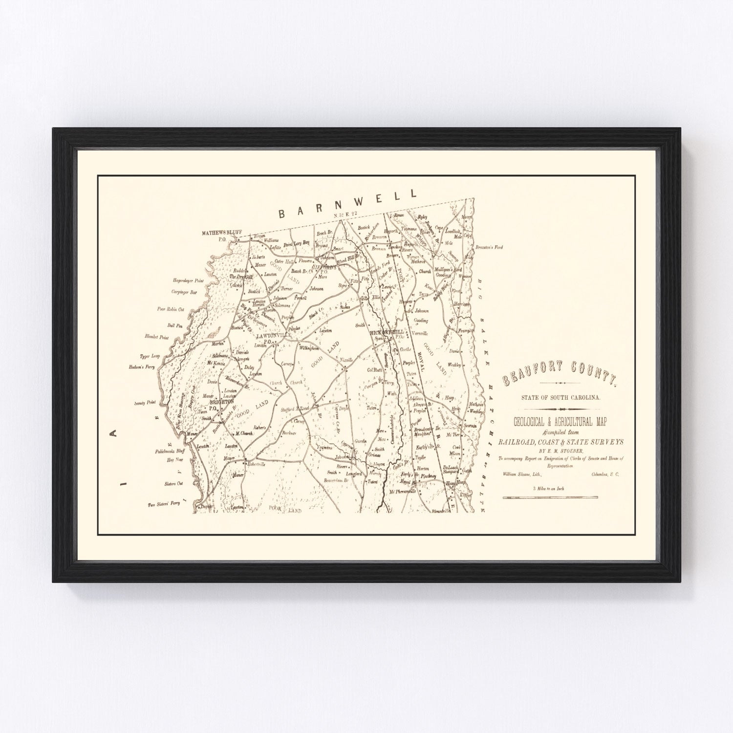 Vintage Map of Beaufort County, South Carolina 1880
