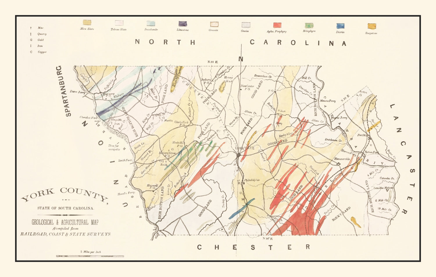 Vintage Map of York County, South Carolina 1880
