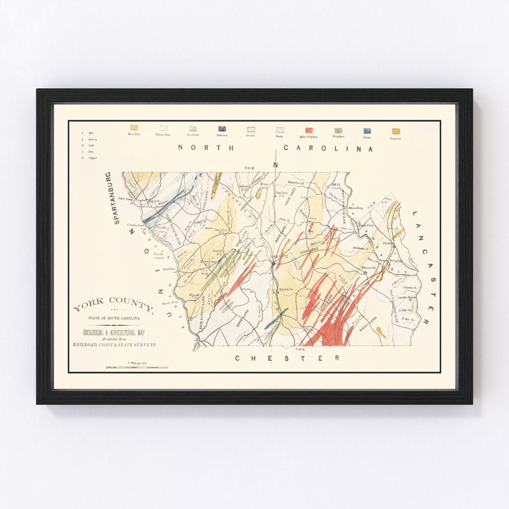 Vintage Map of York County, South Carolina 1880
