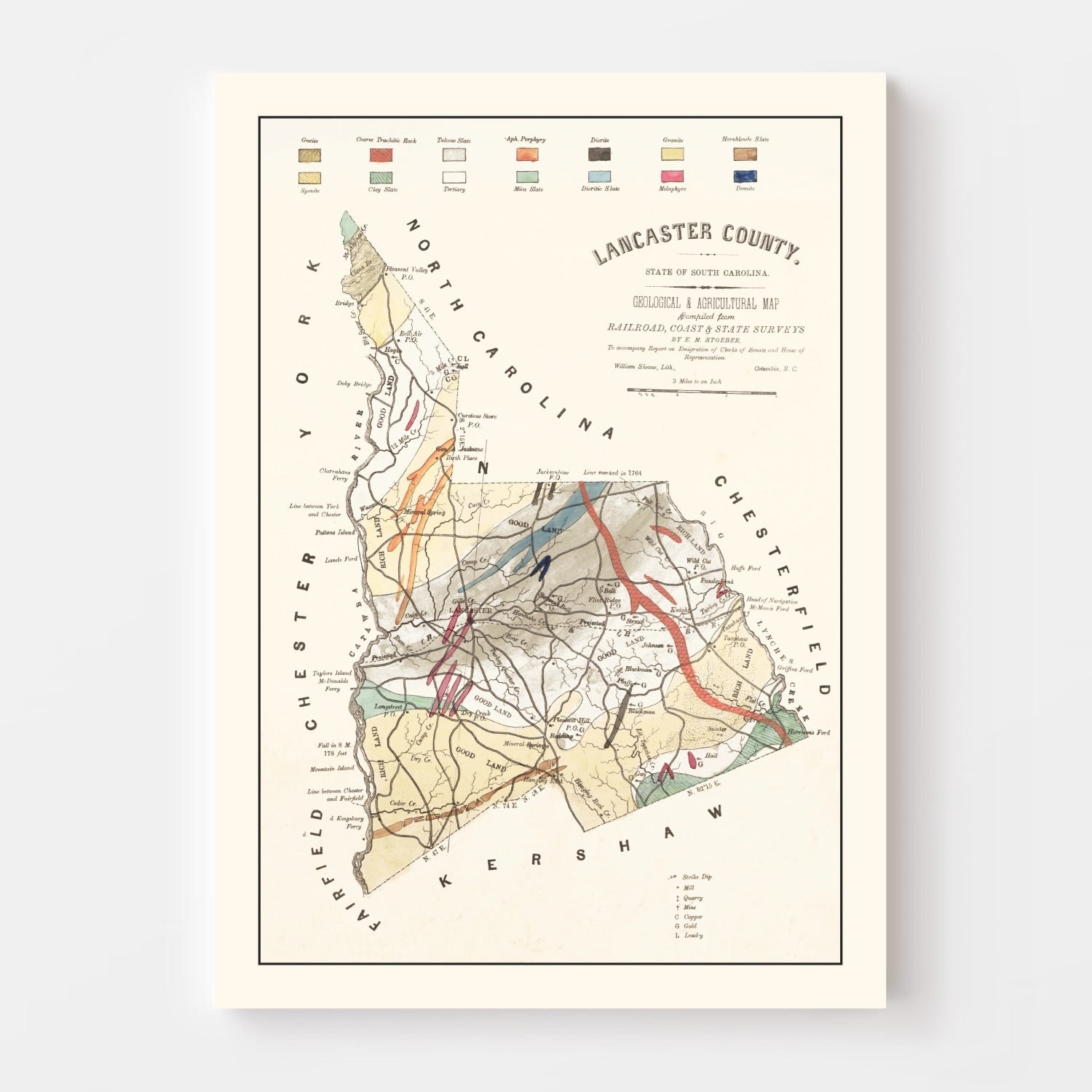 Vintage Map of Lancaster County, South Carolina 1880