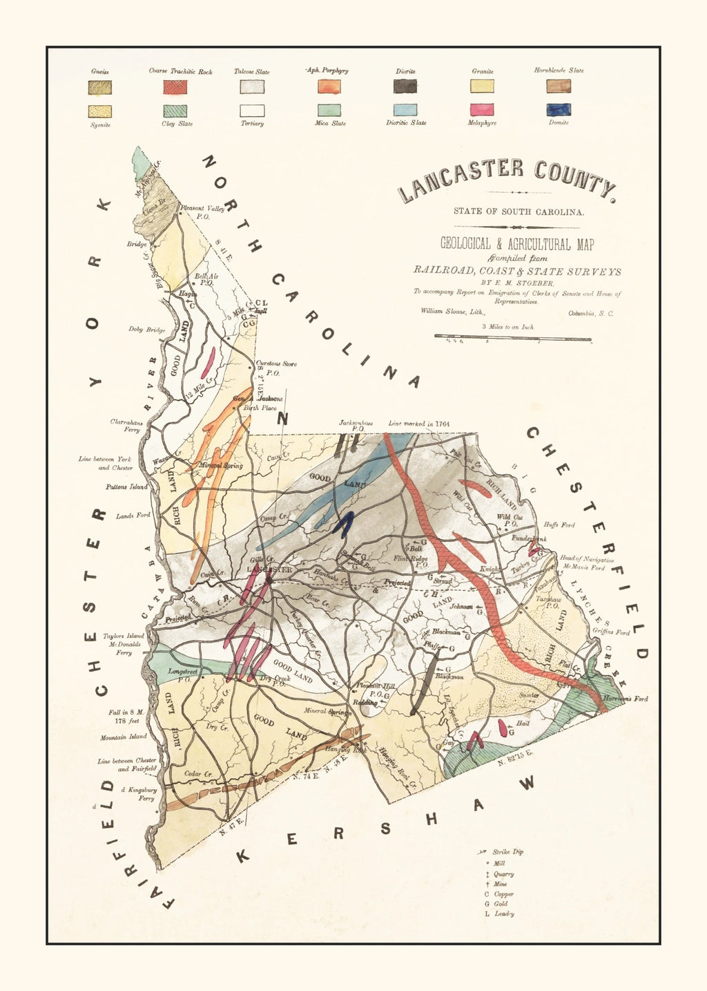 Vintage Map of Lancaster County, South Carolina 1880