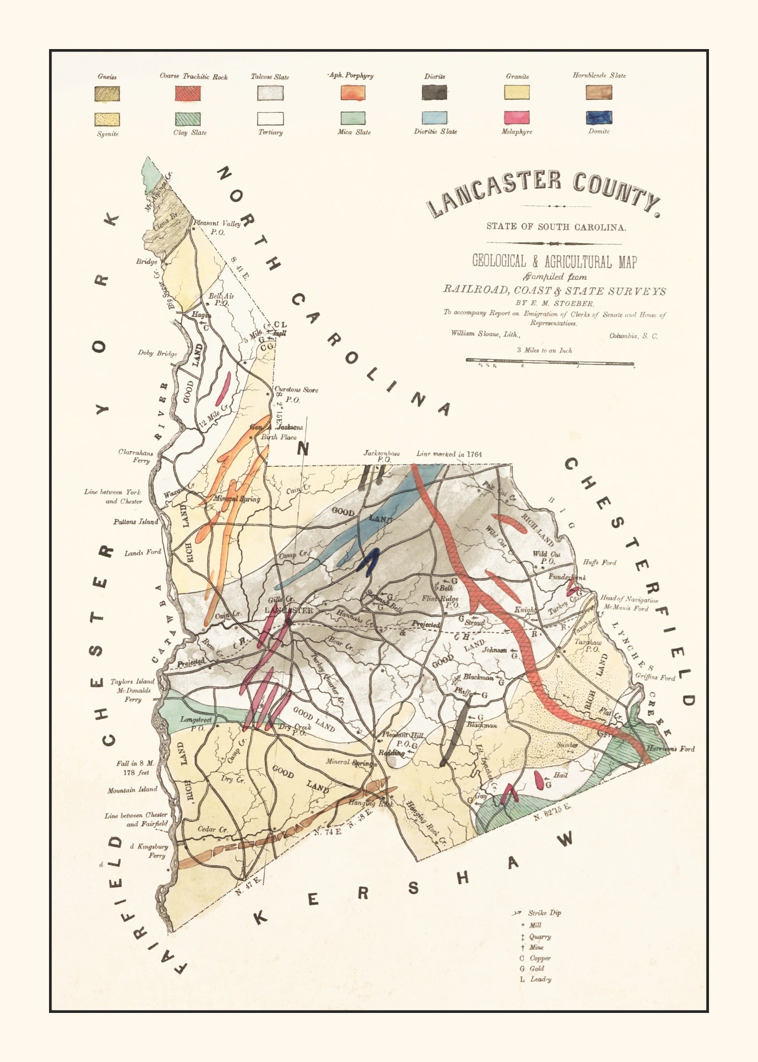 Vintage Map of Lancaster County, South Carolina 1880