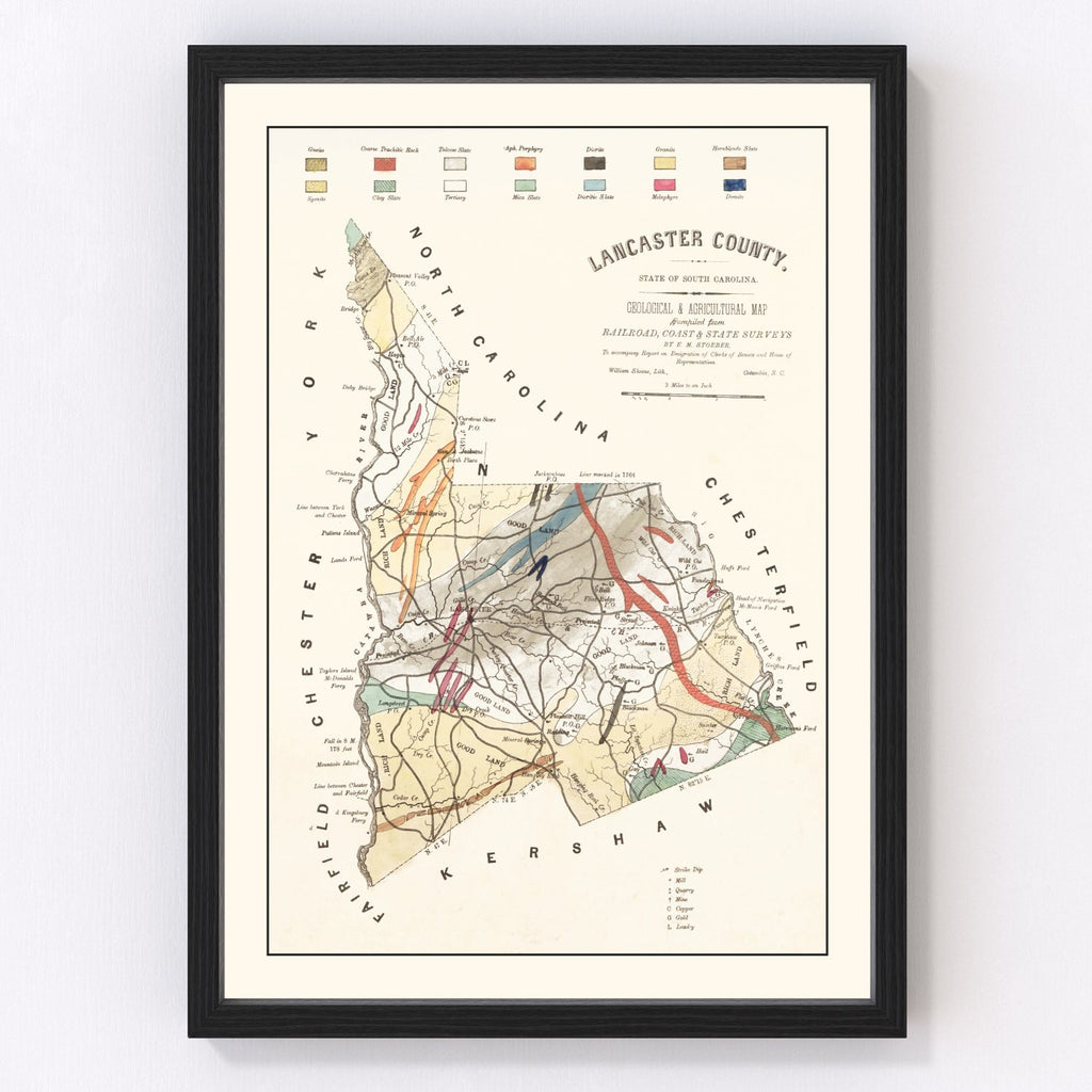 Vintage Map of Lancaster County, South Carolina 1880