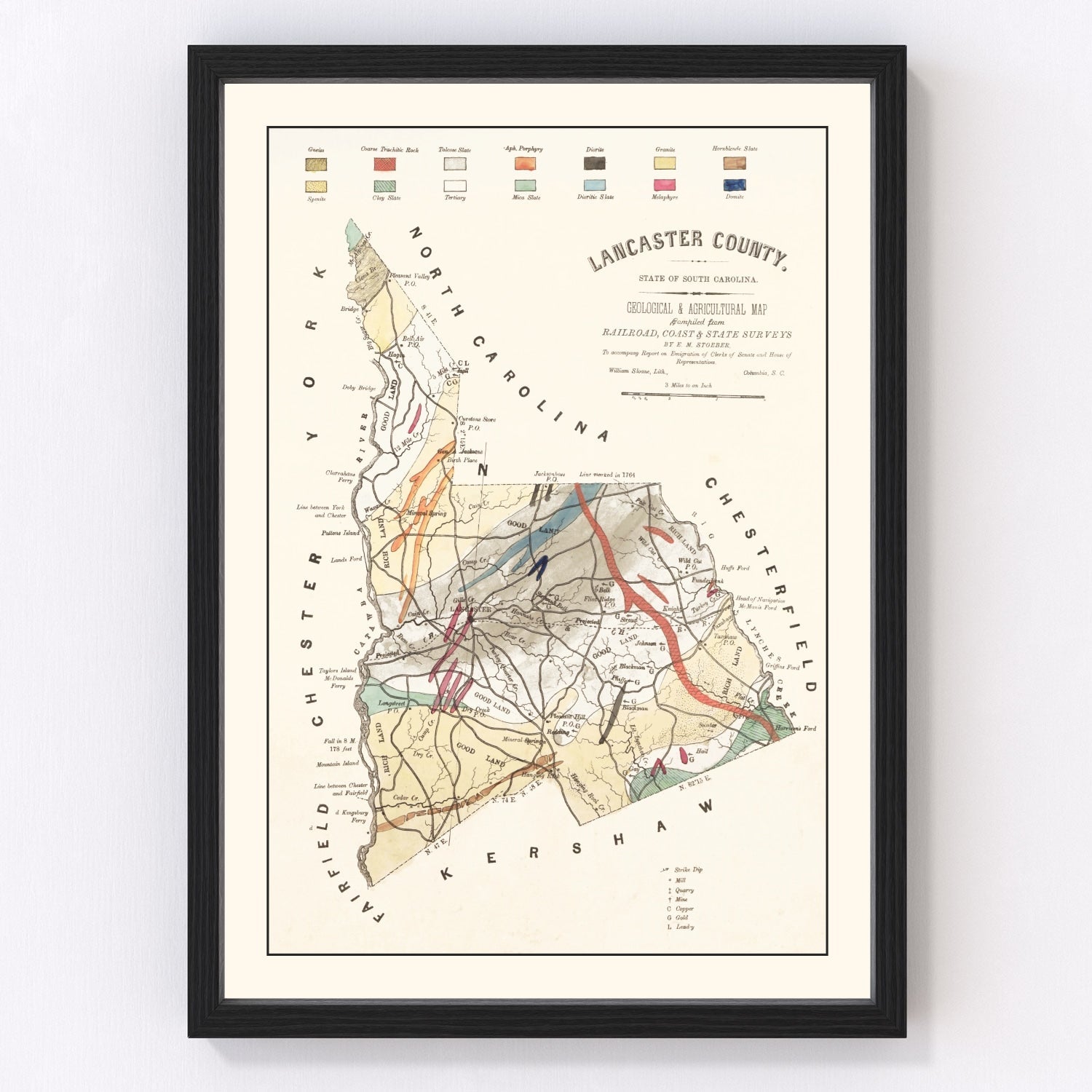Vintage Map of Lancaster County, South Carolina 1880