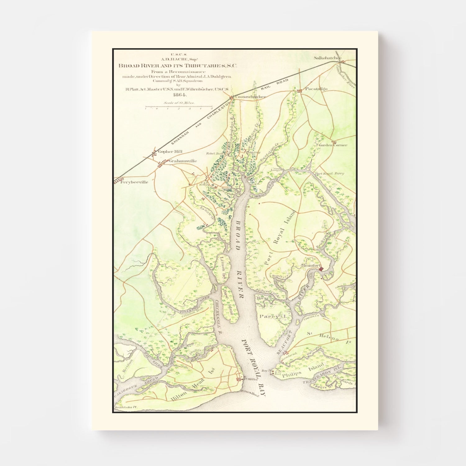 Vintage Broad River, SC Map 1865