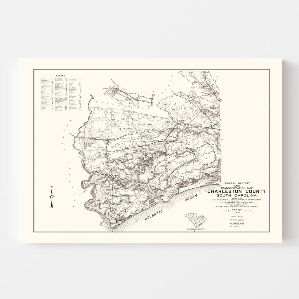 Vintage Map of Charleston County, South Carolina 1938
