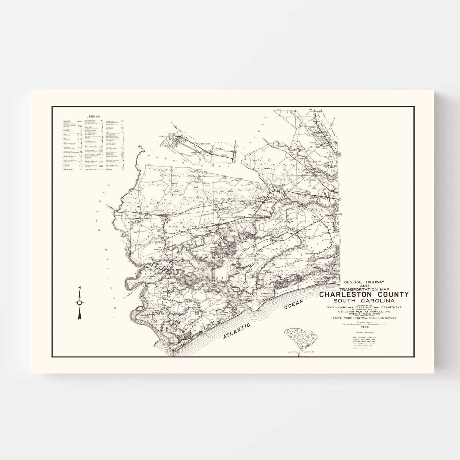 Vintage Map of Charleston County, South Carolina 1938