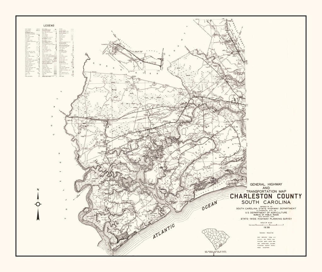 Vintage Map of Charleston County, South Carolina 1938
