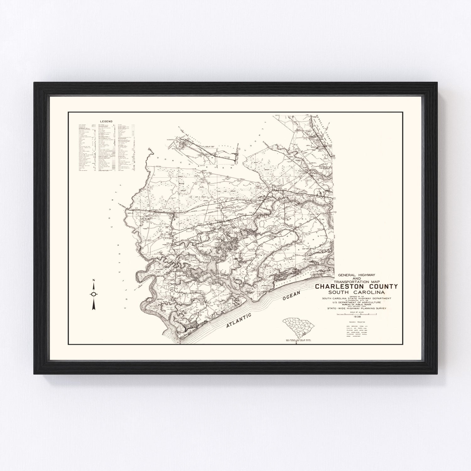 Vintage Map of Charleston County, South Carolina 1938