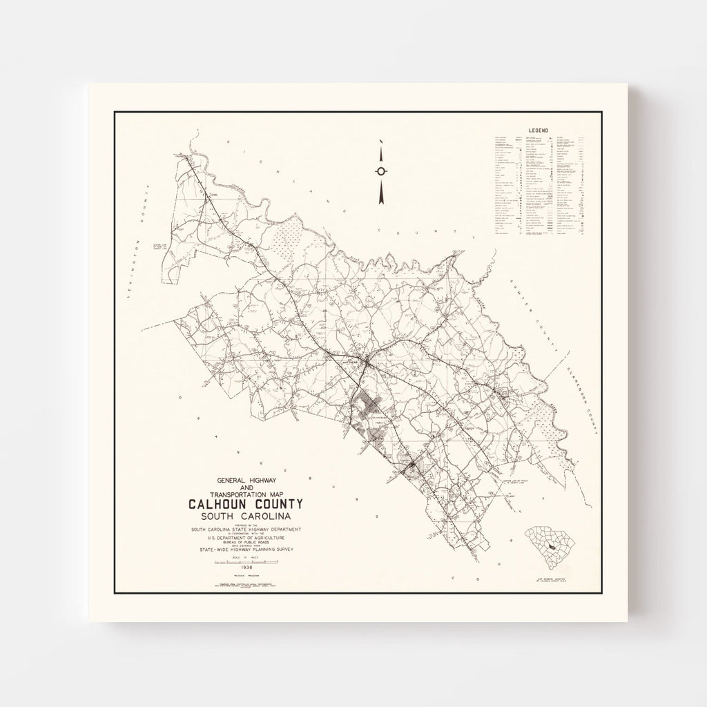 Vintage Map of Calhoun County, South Carolina 1938