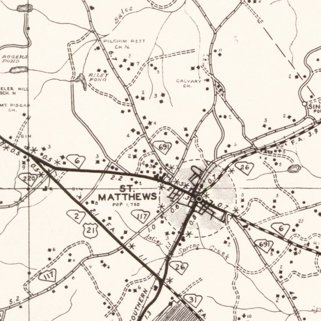 Vintage Map of Calhoun County, South Carolina 1938