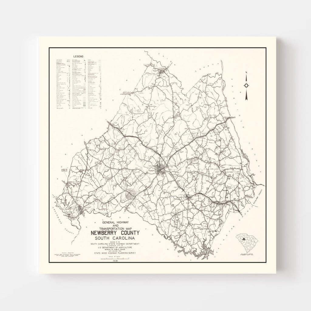 Vintage Map of Newberry County, South Carolina 1938