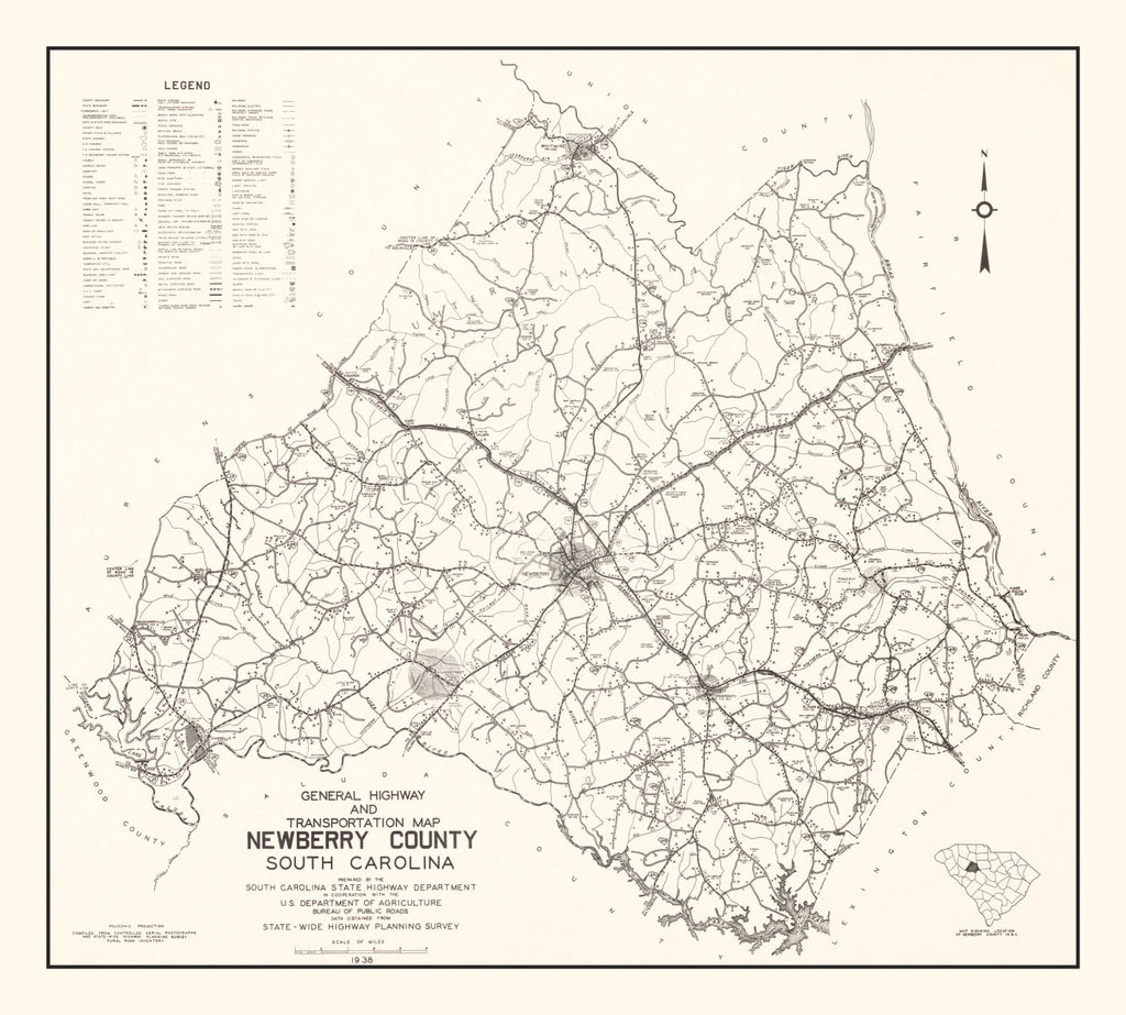 Vintage Map of Newberry County, South Carolina 1938