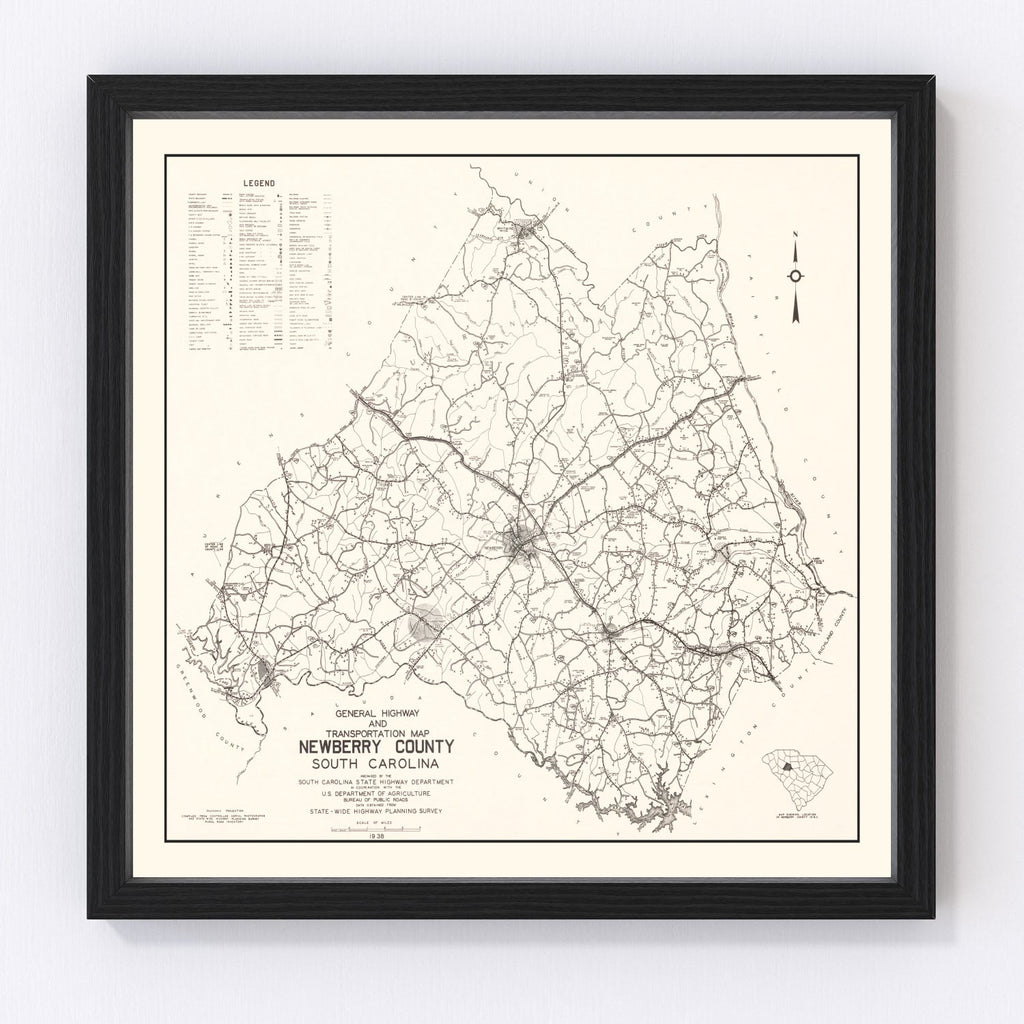 Vintage Map of Newberry County, South Carolina 1938