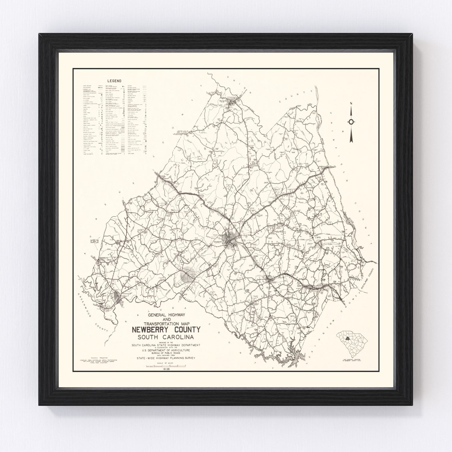 Vintage Map of Newberry County, South Carolina 1938