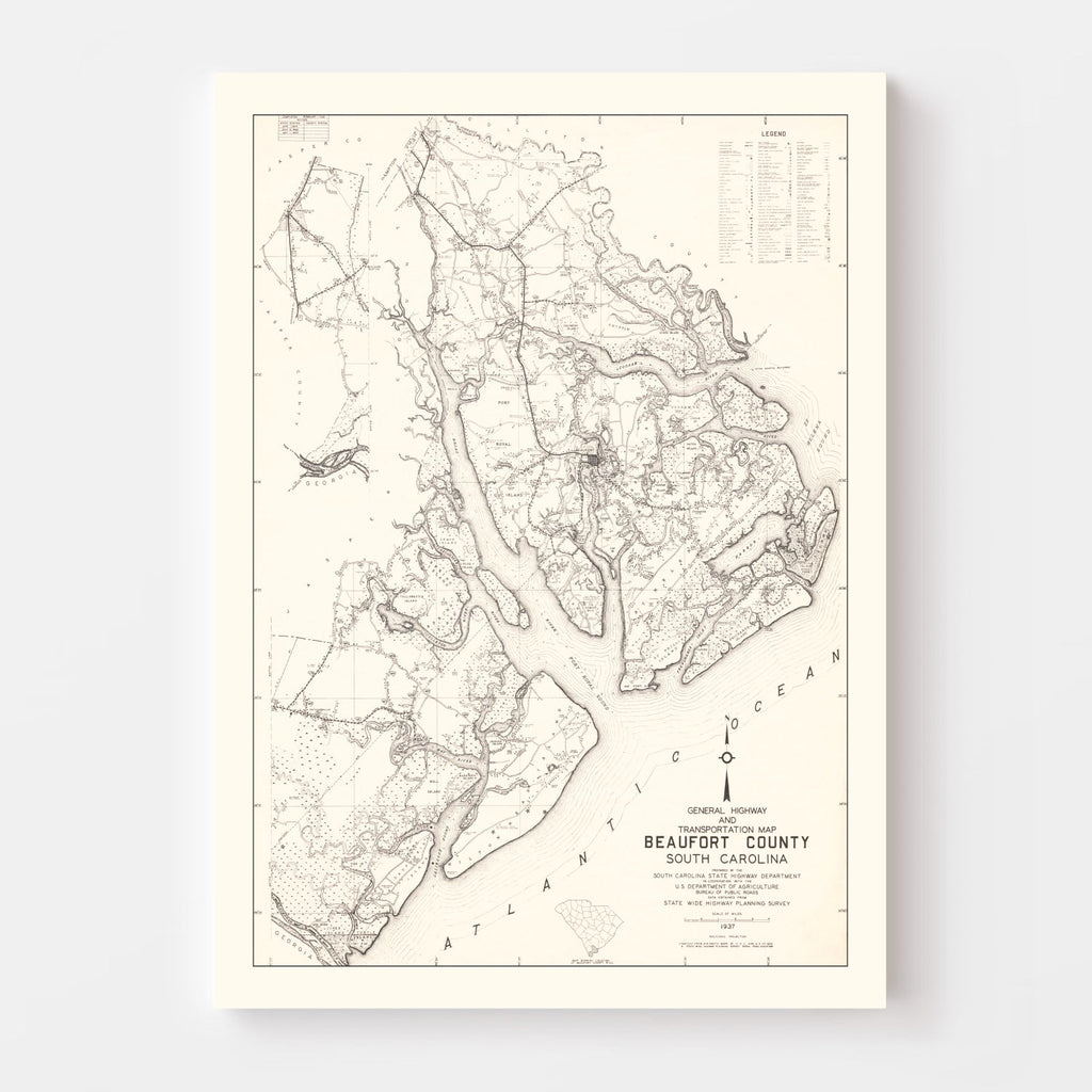 Vintage Map of Beaufort County, South Carolina 1938