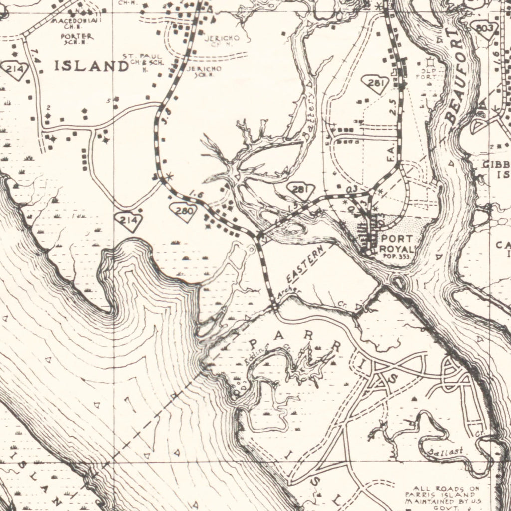 Vintage Map of Beaufort County, South Carolina 1938
