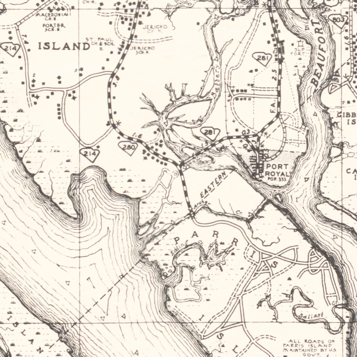 Vintage Map of Beaufort County, South Carolina 1938