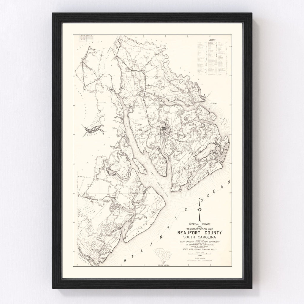 Vintage Map of Beaufort County, South Carolina 1938