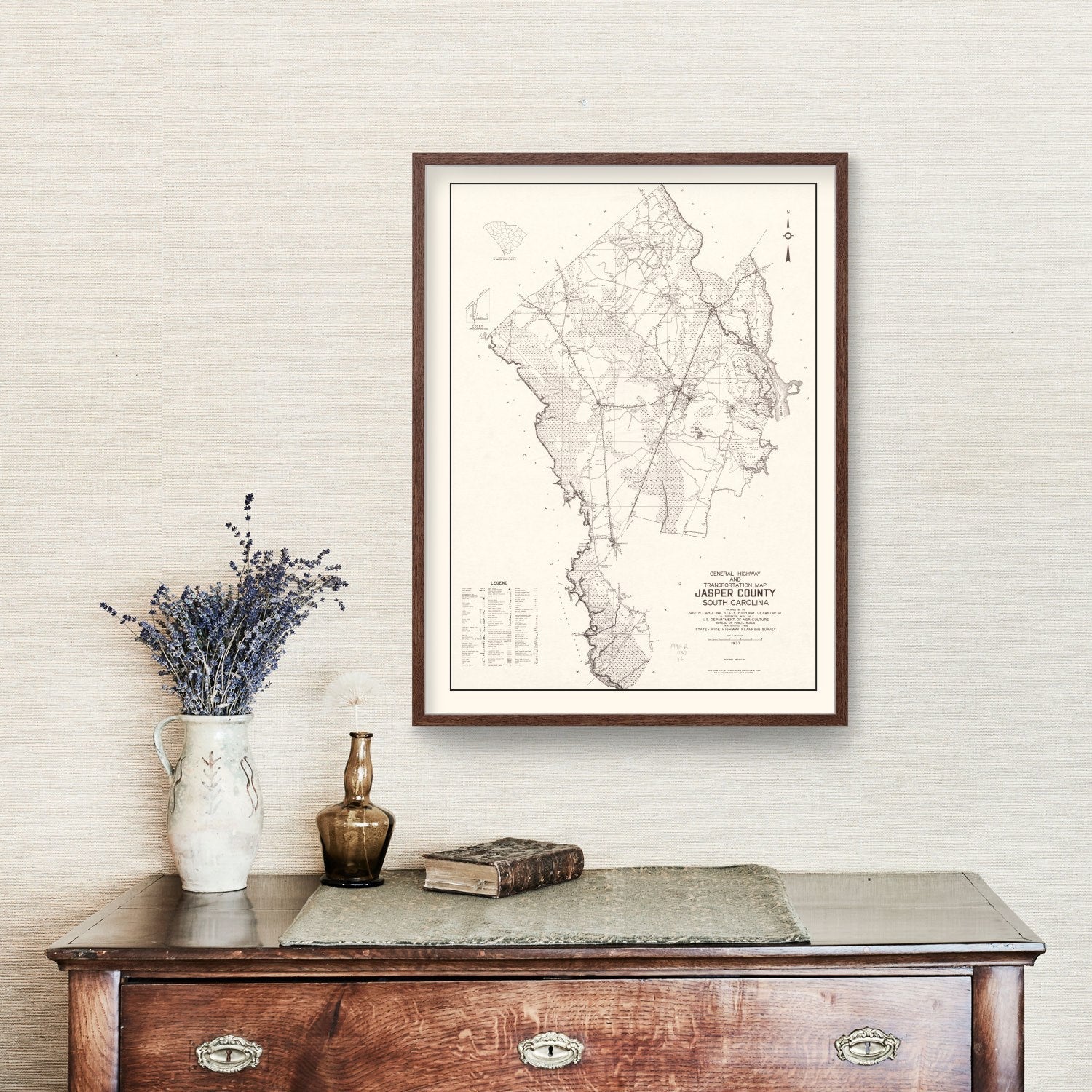 Vintage Map of Jasper County, South Carolina 1938
