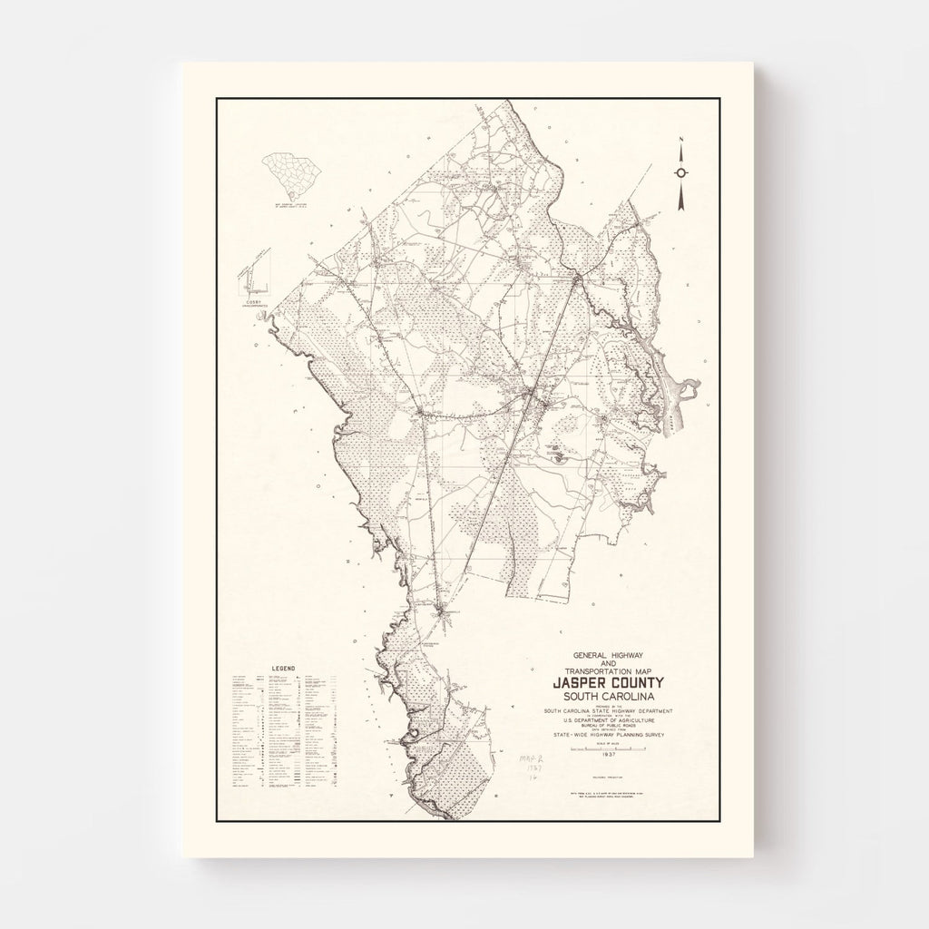 Vintage Map of Jasper County, South Carolina 1938