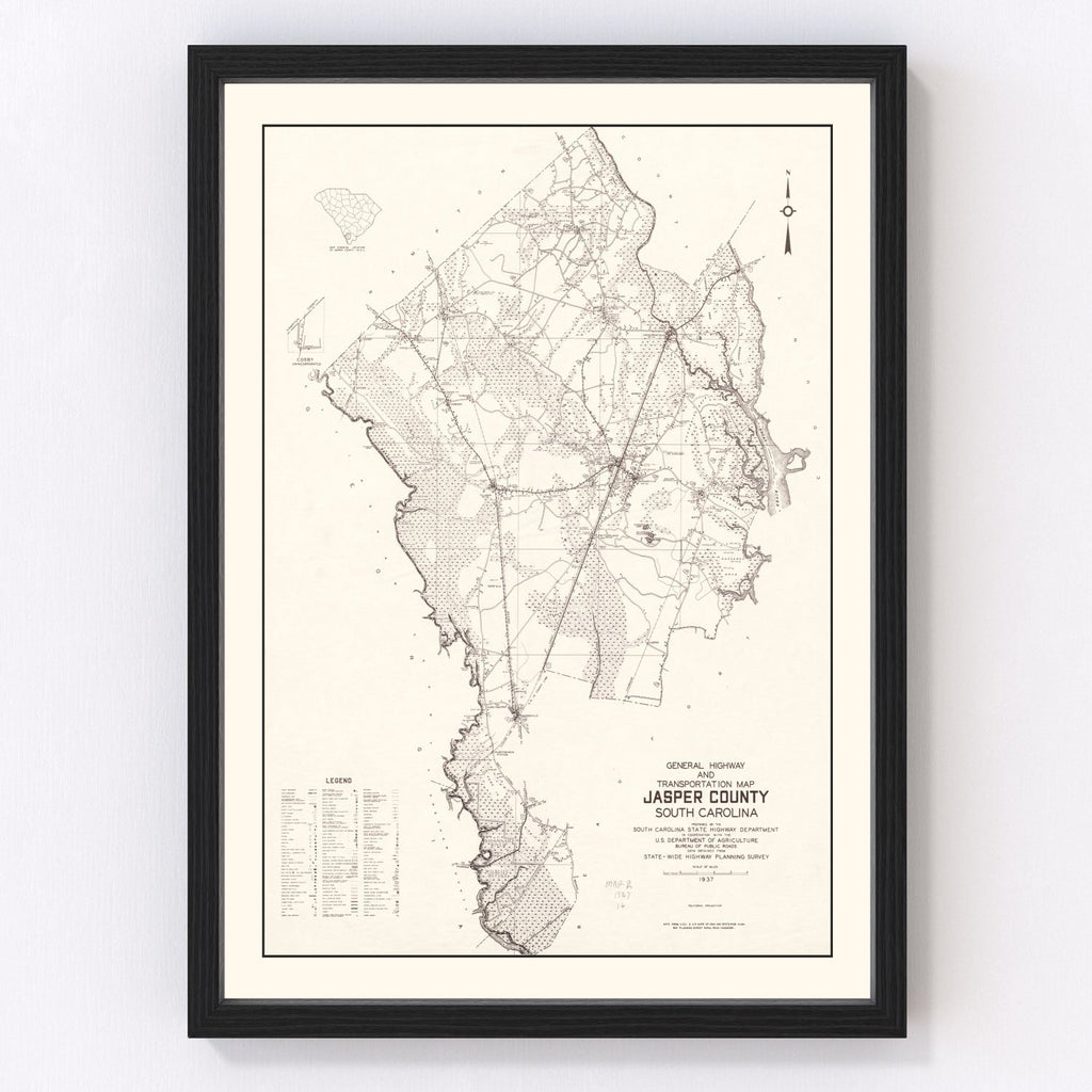 Vintage Map of Jasper County, South Carolina 1938