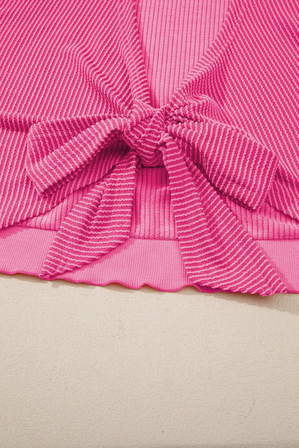 Corded Knit Cutout Bow Tie Back T-Shirt