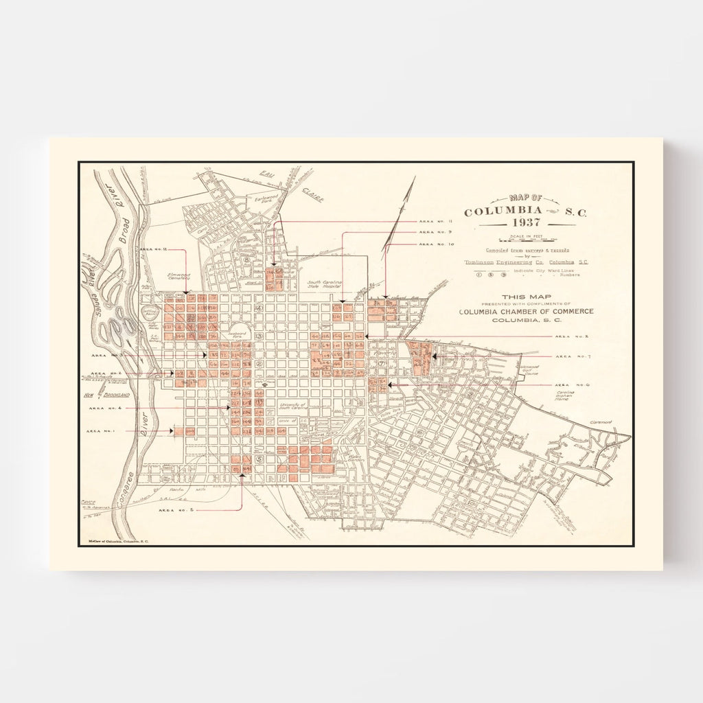 Vintage Map of Columbia, South Carolina 1937