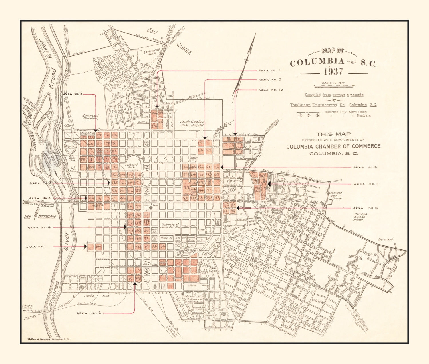 Vintage Map of Columbia, South Carolina 1937