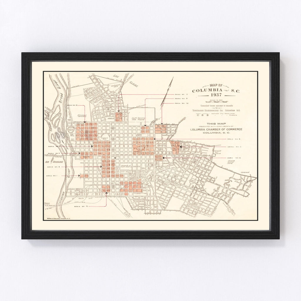 Vintage Map of Columbia, South Carolina 1937