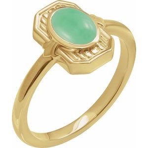 14K Yellow Gold Natural Chrysoprase Cabochon Ring