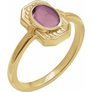14K Yellow Gold Natural Pink Tourmaline Cabochon Ring