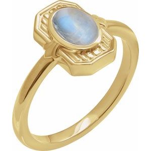 14K Yellow Gold Natural Rainbow Moonstone Cabochon Ring