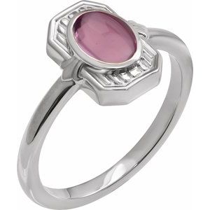 Platinum Natural Pink Tourmaline Cabochon Ring