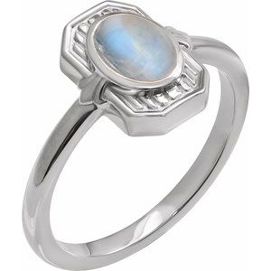 Sterling Silver Natural Rainbow Moonstone Cabochon Ring