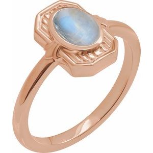 14K Rose Gold Natural Rainbow Moonstone Cabochon Ring