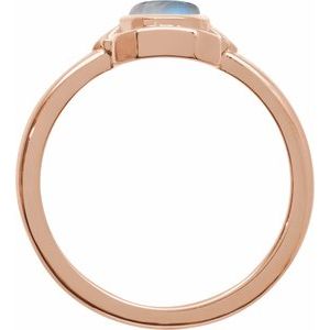 14K Rose Gold Natural Rainbow Moonstone Cabochon Ring