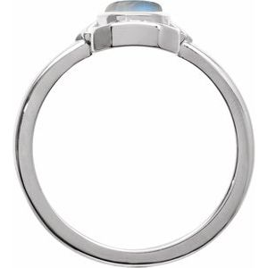 Sterling Silver Natural Rainbow Moonstone Cabochon Ring