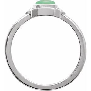 14K White Gold Natural Chrysoprase Cabochon Ring