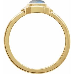 14K Yellow Gold Natural Rainbow Moonstone Cabochon Ring
