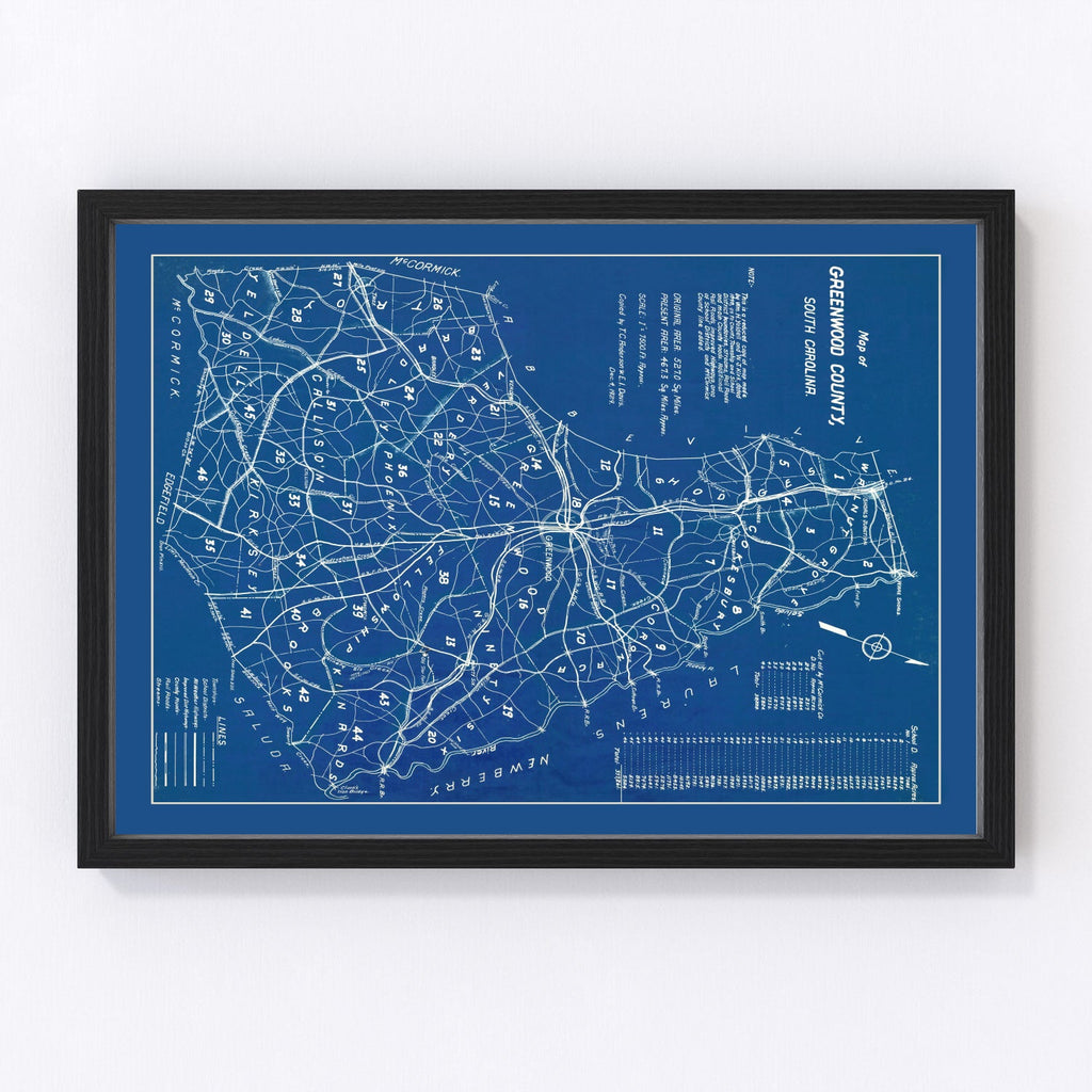 Vintage Map of Greenwood County, South Carolina 1929