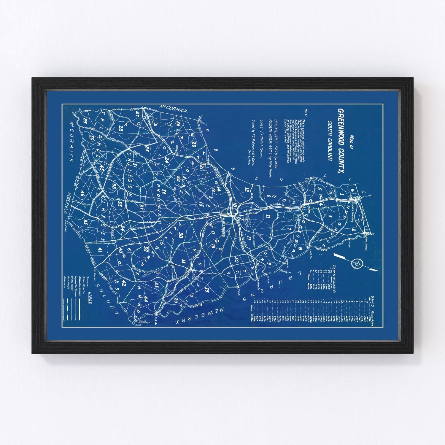 Vintage Map of Greenwood County, South Carolina 1929