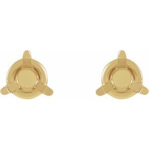 14K Yellow Gold 3.5 mm Round 3-Prong Press Fit Back Stud Earring Mounting – image 2