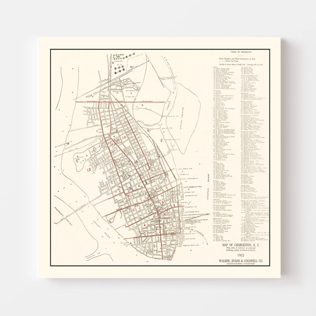 Vintage Map of Charleston, South Carolina 1922