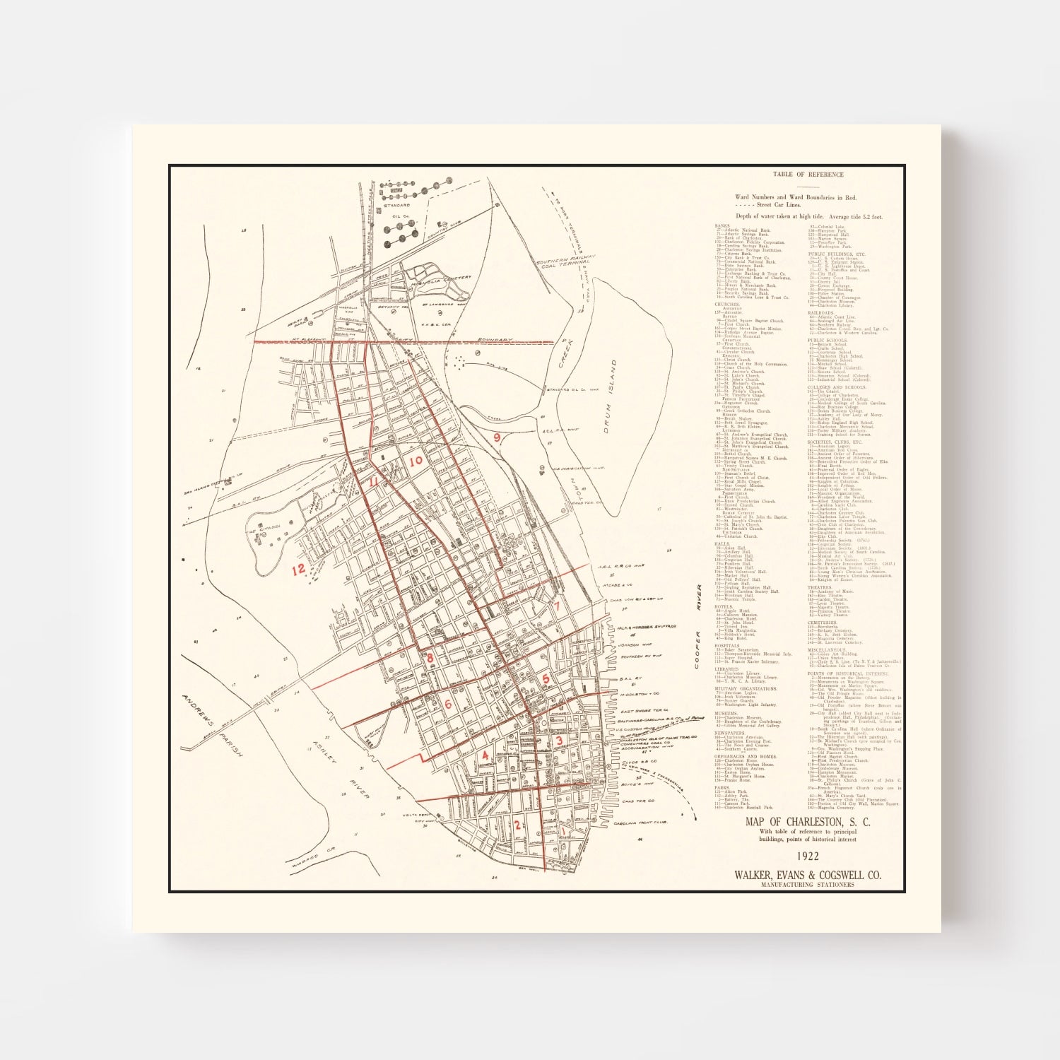 Vintage Map of Charleston, South Carolina 1922