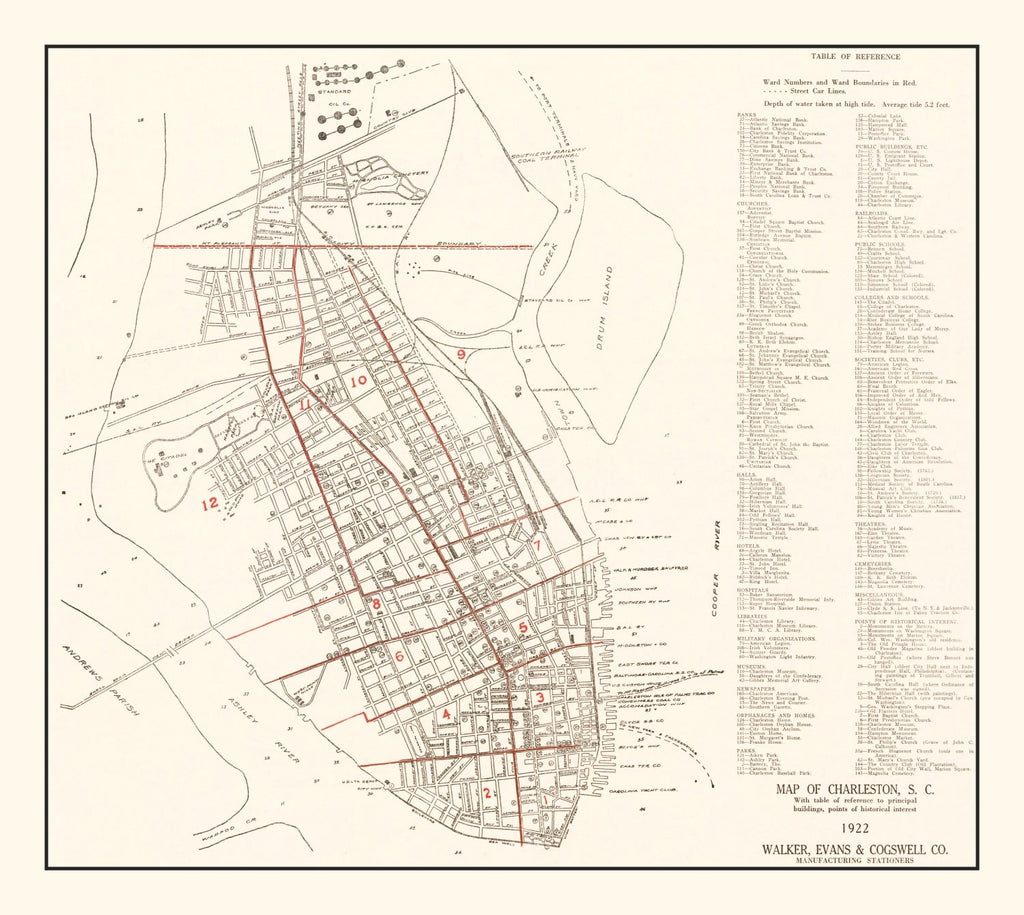 Vintage Map of Charleston, South Carolina 1922