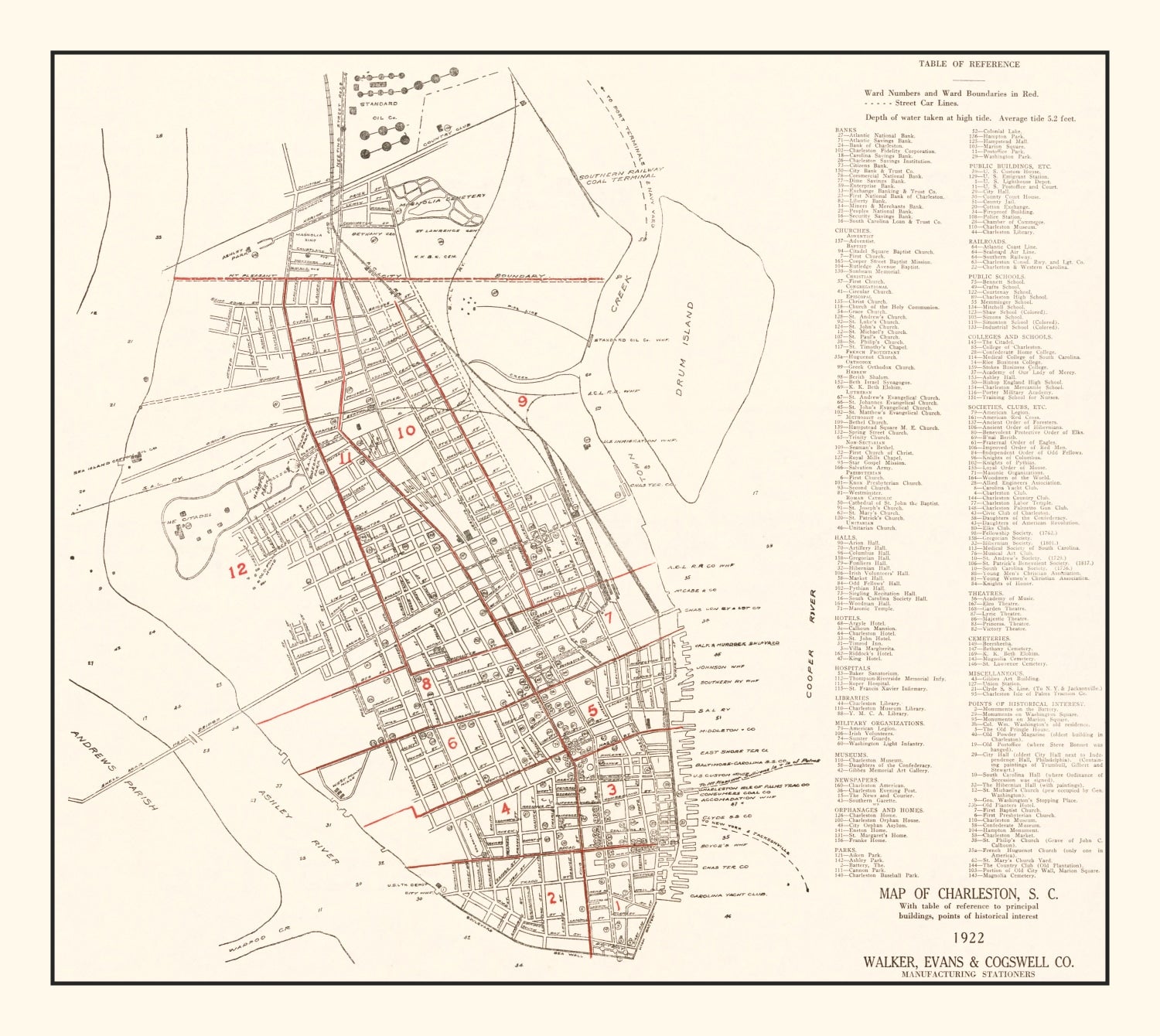 Vintage Map of Charleston, South Carolina 1922
